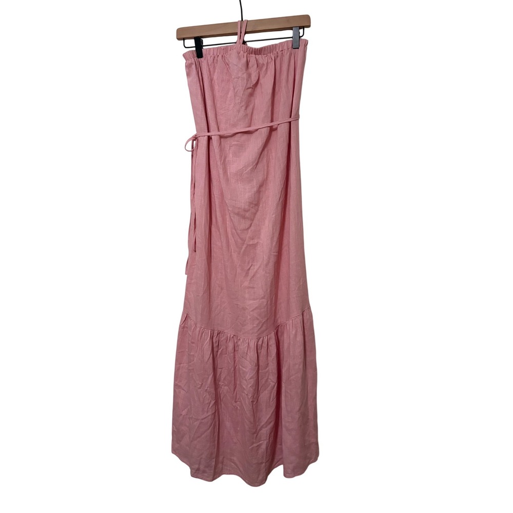 Petal + Pup Pink Linen Blend Halter Tie Waist Tiered Maxi Dress Small NEW